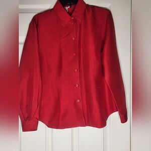 Ishyu 12P Red 100% SILK LngSlv Buttons Up Women’s Shirt Blouse